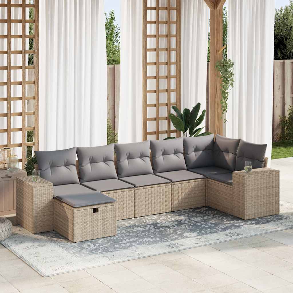 7-dijelni set vrtnih sofa od poliratana s jastucima bež