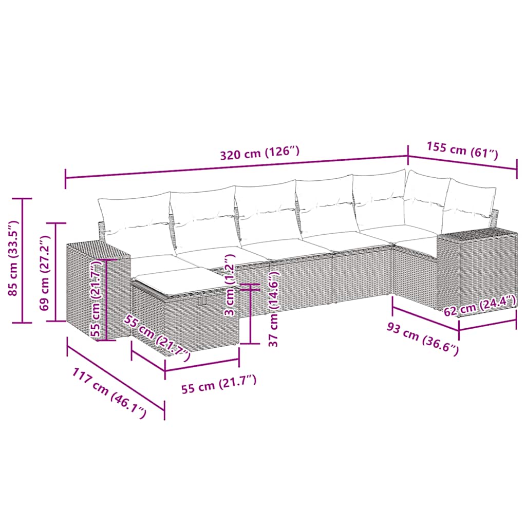 7-dijelni set vrtnih sofa sivi od poliratana