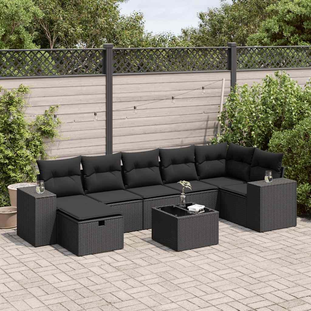 8-dijelni set vrtnih sofa od poliratana s jastucima crni