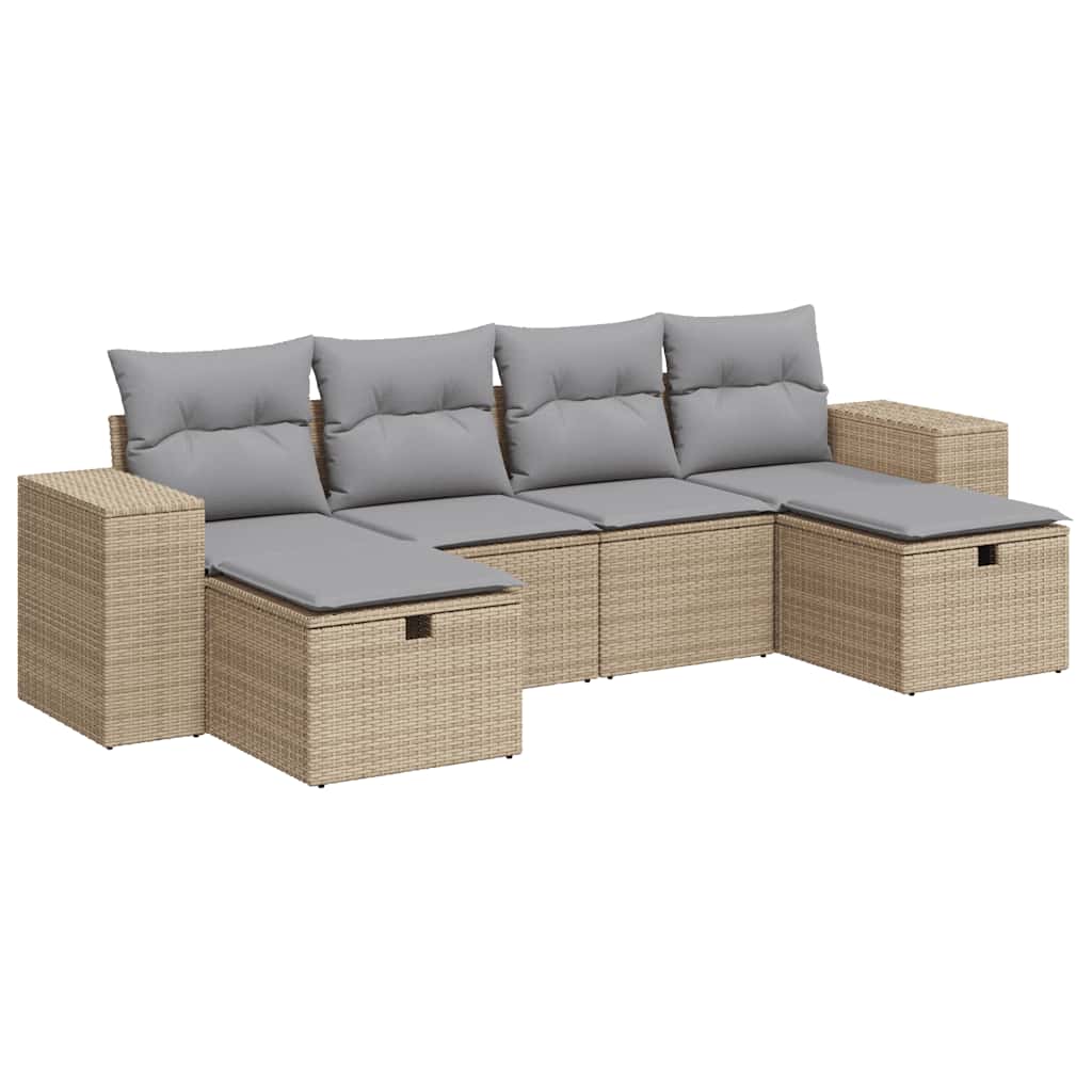 6-dijelni set vrtnih sofa s jastucima bež od poliratana