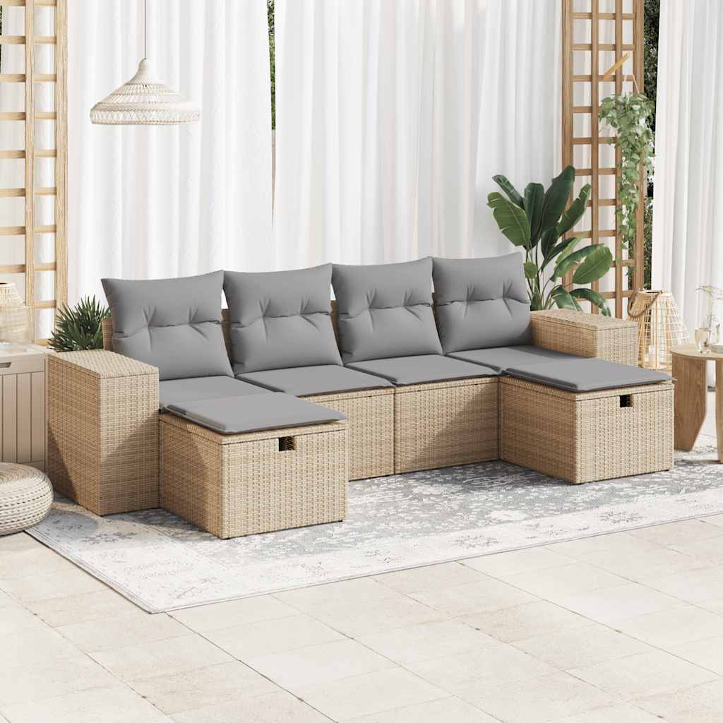 6-dijelni set vrtnih sofa s jastucima bež od poliratana