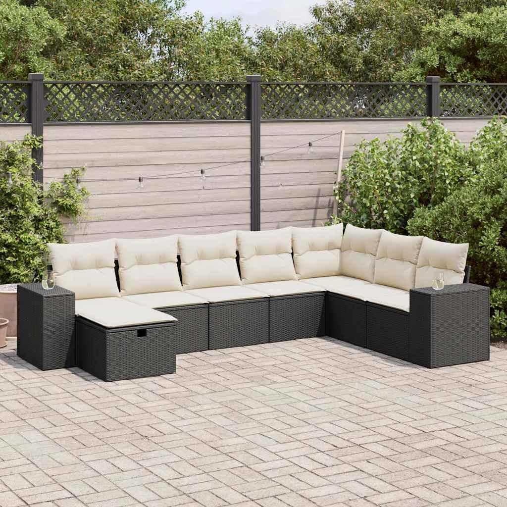8-dijelni set vrtnih sofa od poliratana s jastucima crni