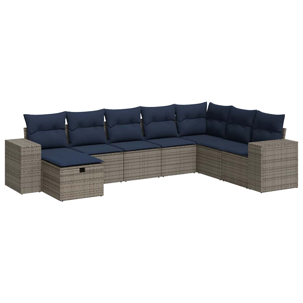 8-dijelni set vrtnih sofa od poliratana s jastucima sivi