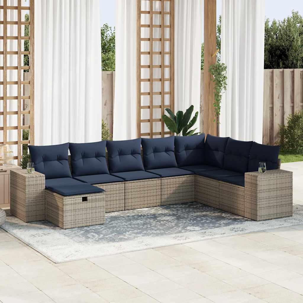 8-dijelni set vrtnih sofa od poliratana s jastucima sivi