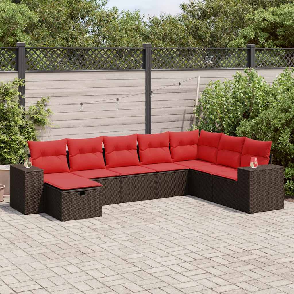 8-dijelni set vrtnih sofa s jastucima smeđi od poliratana