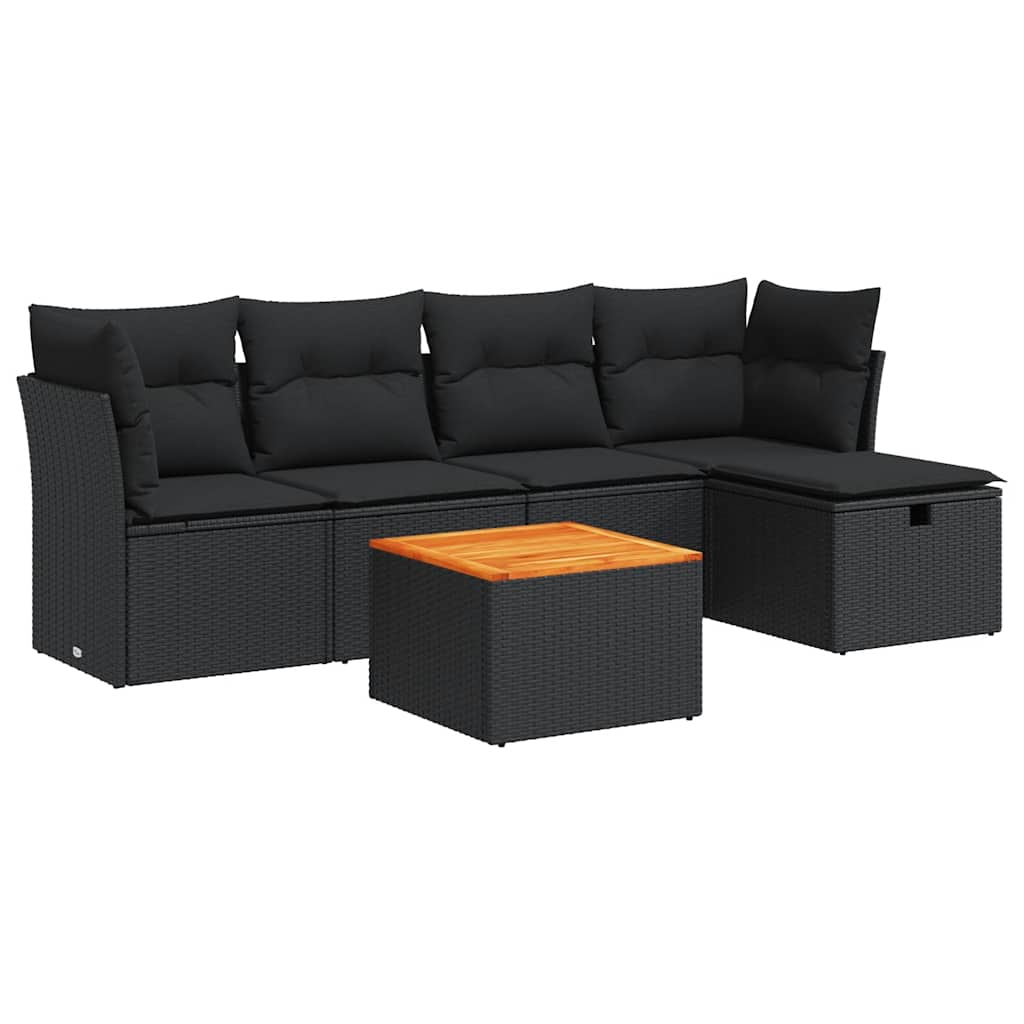6-dijelni set vrtnih sofa s jastucima crni od poliratana