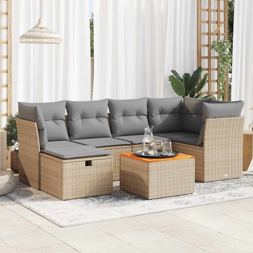 7-dijelni set vrtnih sofa od poliratana s jastucima bež