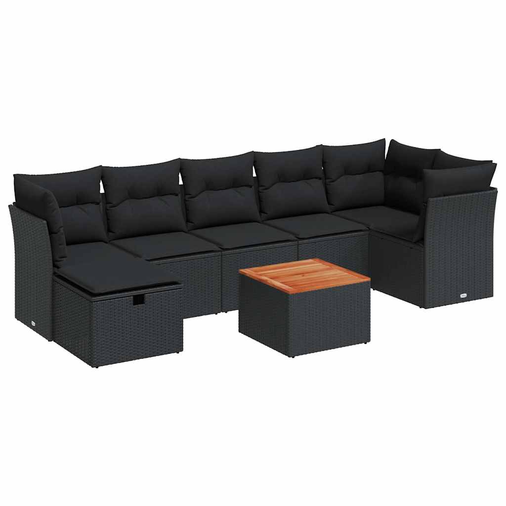 8-dijelni set vrtnih sofa od poliratana s jastucima crni