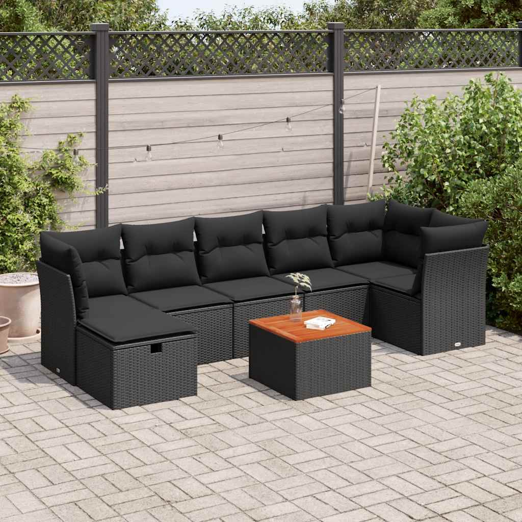 8-dijelni set vrtnih sofa od poliratana s jastucima crni