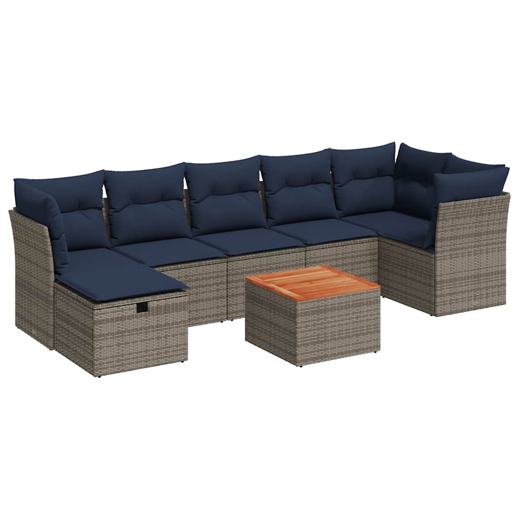 8-dijelni set vrtnih sofa od poliratana s jastucima sivi