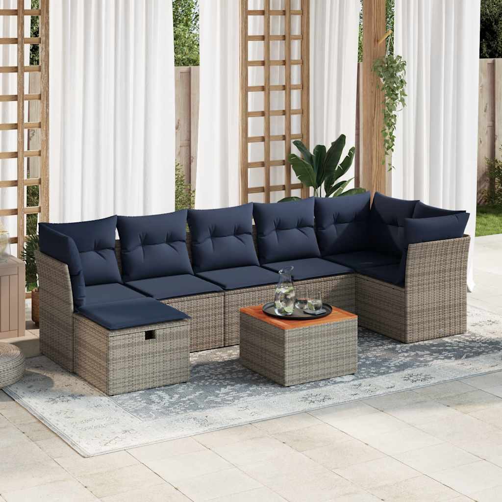 8-dijelni set vrtnih sofa od poliratana s jastucima sivi