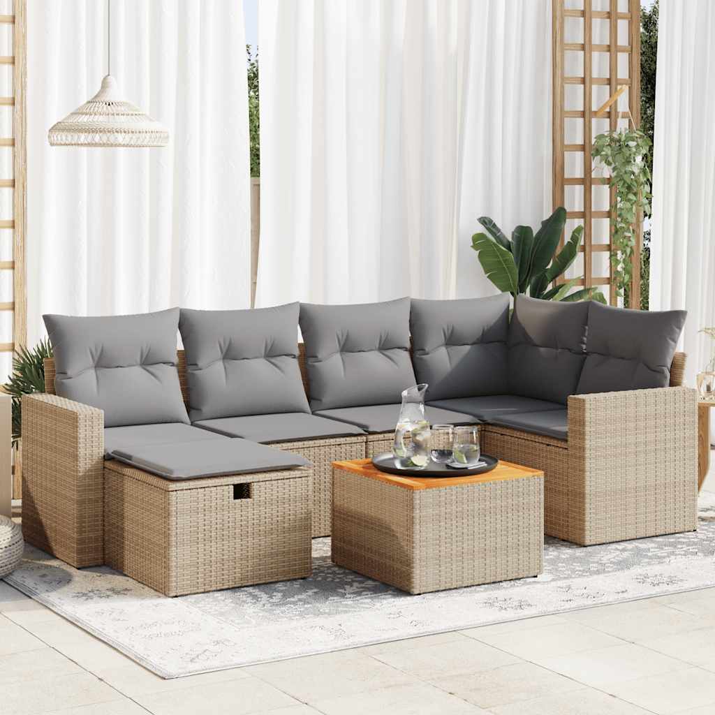 7-dijelni set vrtnih sofa od poliratana s jastucima bež