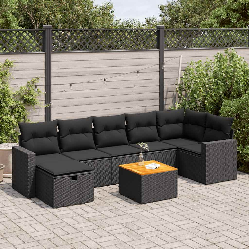 8-dijelni set vrtnih sofa od poliratana s jastucima crni