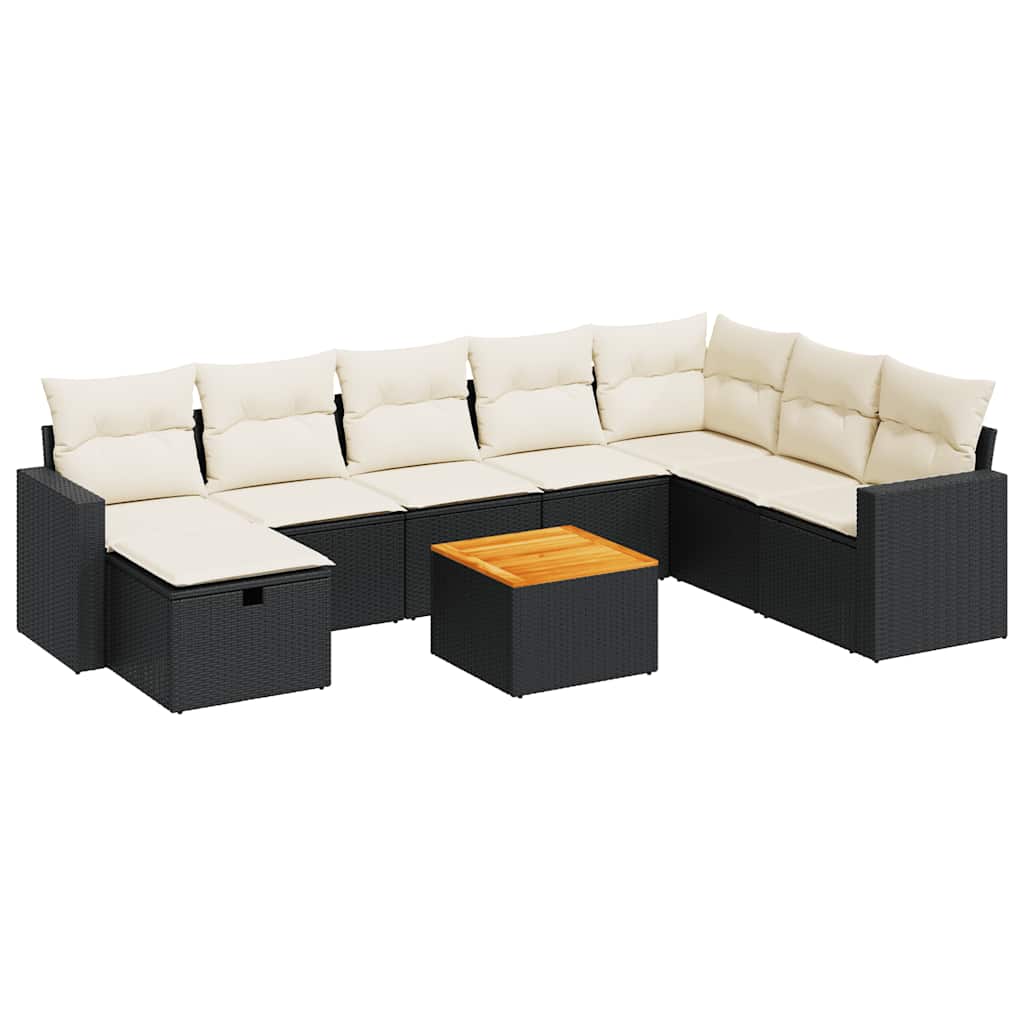 9-dijelni set vrtnih sofa s jastucima crni od poliratana