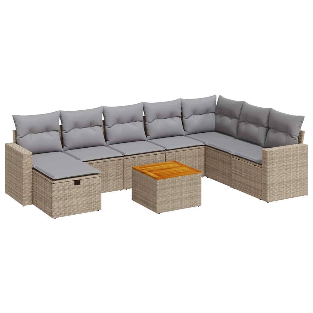 9-dijelni set vrtnih sofa s jastucima bež od poliratana
