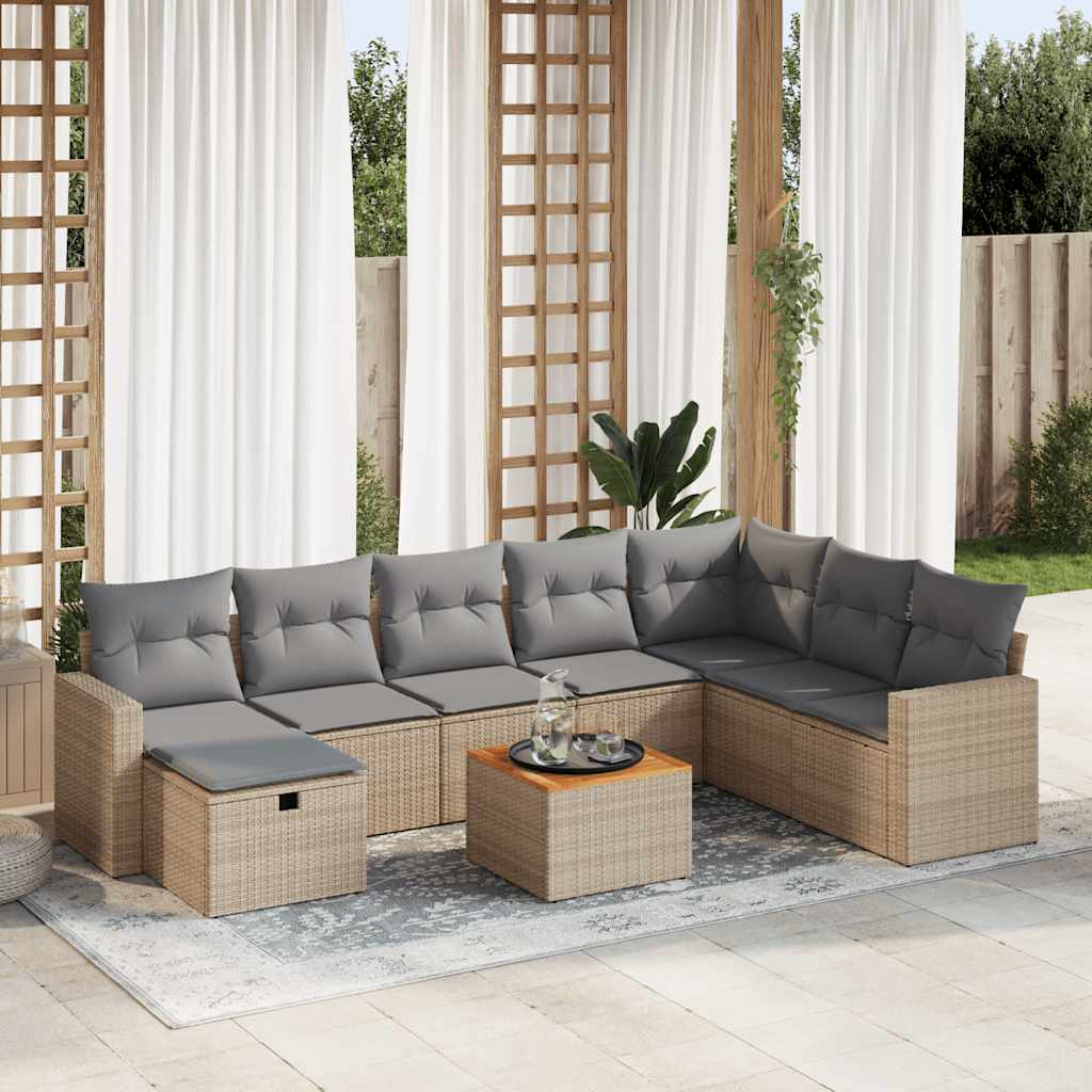 9-dijelni set vrtnih sofa s jastucima bež od poliratana