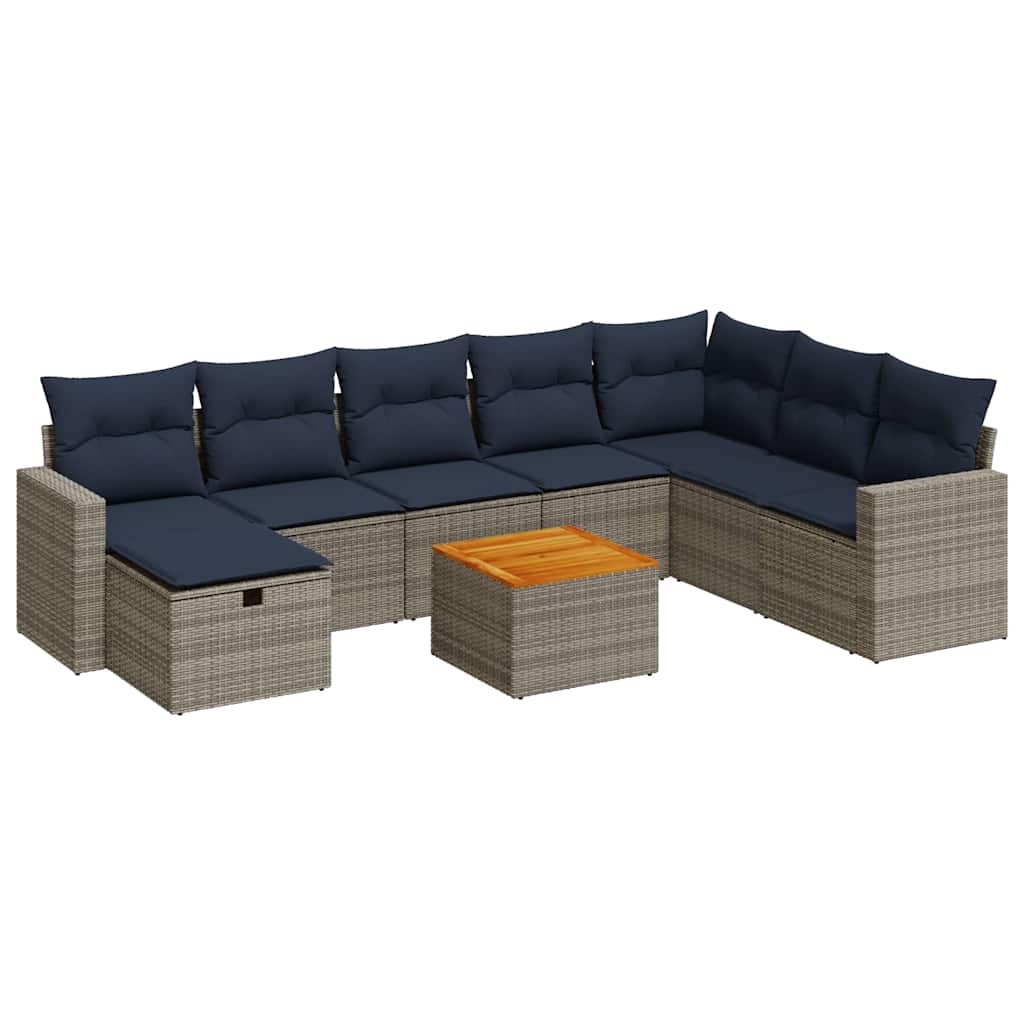 9-dijelni set vrtnih sofa od poliratana s jastucima sivi