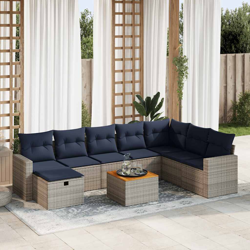 9-dijelni set vrtnih sofa od poliratana s jastucima sivi