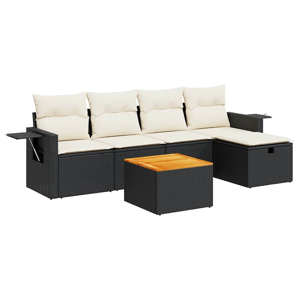 6-dijelni set vrtnih sofa s jastucima crni od poliratana