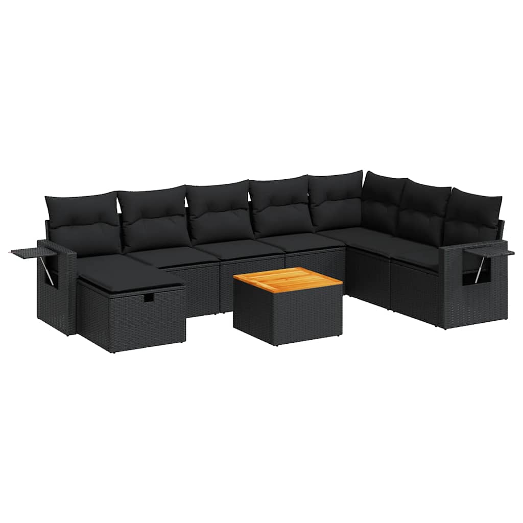 9-dijelni set vrtnih sofa s jastucima crni od poliratana
