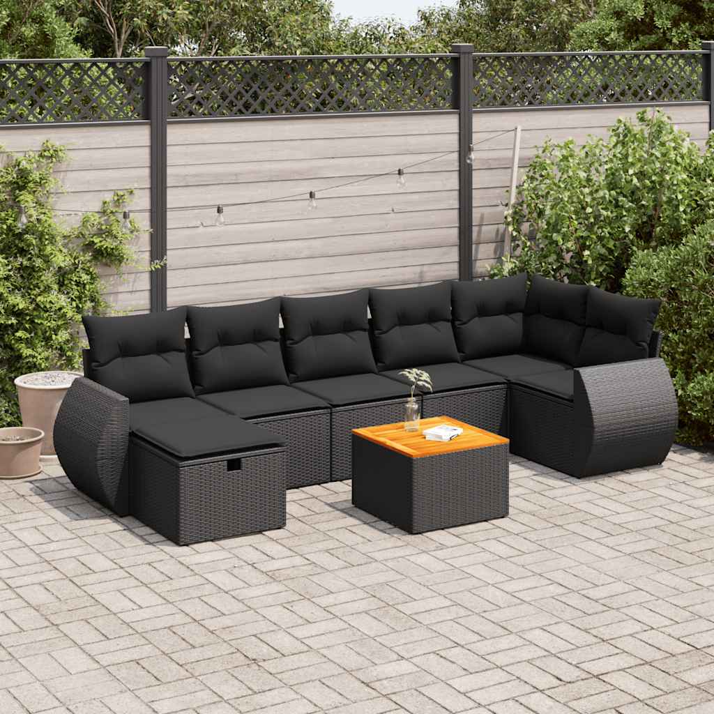 8-dijelni set vrtnih sofa od poliratana s jastucima crni