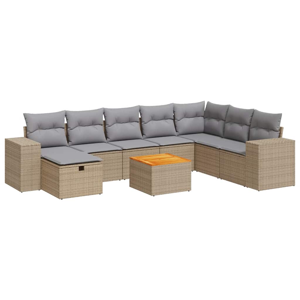 9-dijelni set vrtnih sofa s jastucima bež od poliratana