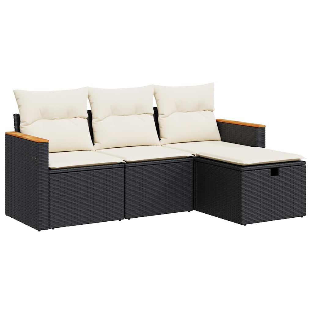 4-dijelni set vrtnih sofa od poliratana s jastucima crni