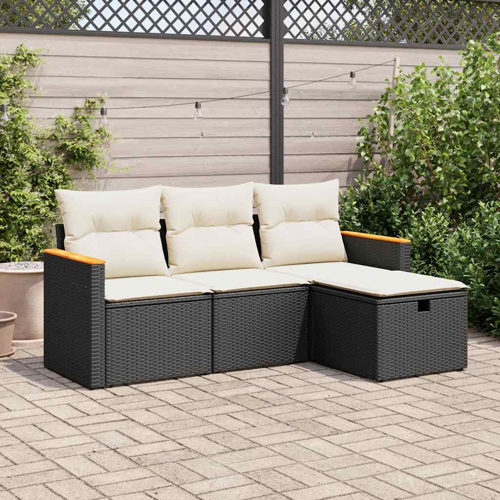 4-dijelni set vrtnih sofa od poliratana s jastucima crni