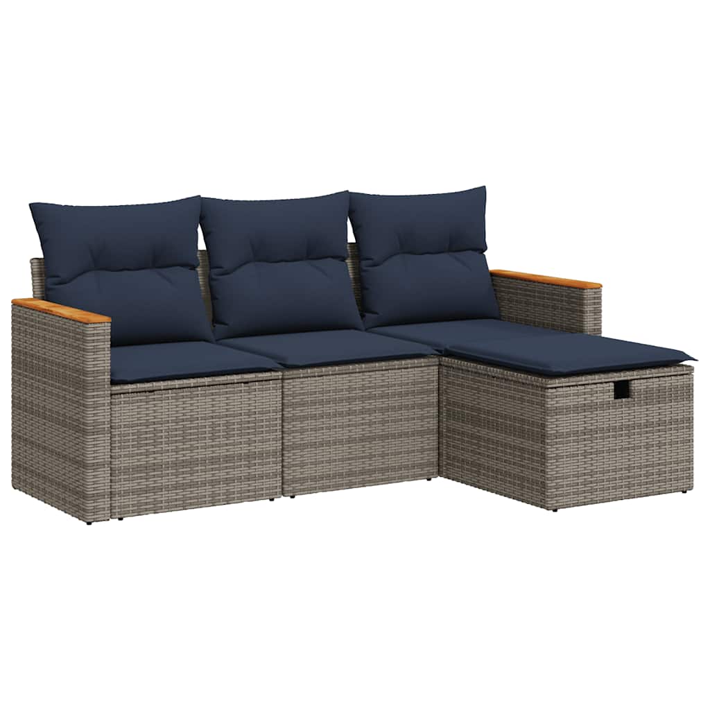 4-dijelni set vrtnih sofa od poliratana s jastucima sivi