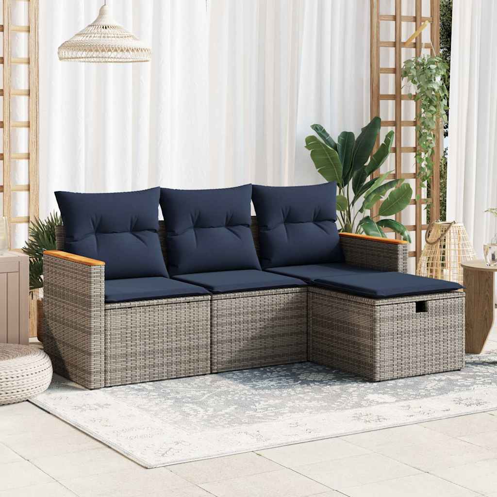 4-dijelni set vrtnih sofa od poliratana s jastucima sivi