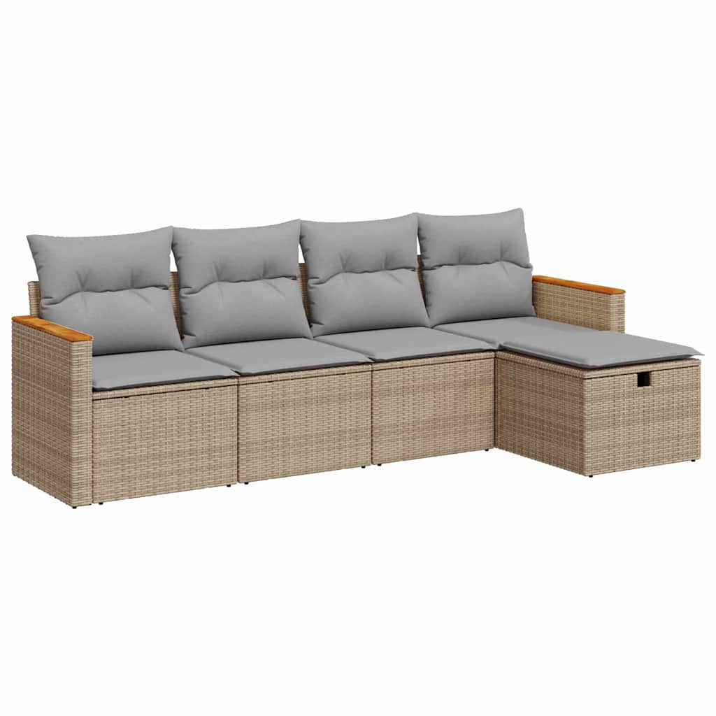 5-dijelni vrtni set sofa s jastucima bež od poliratana