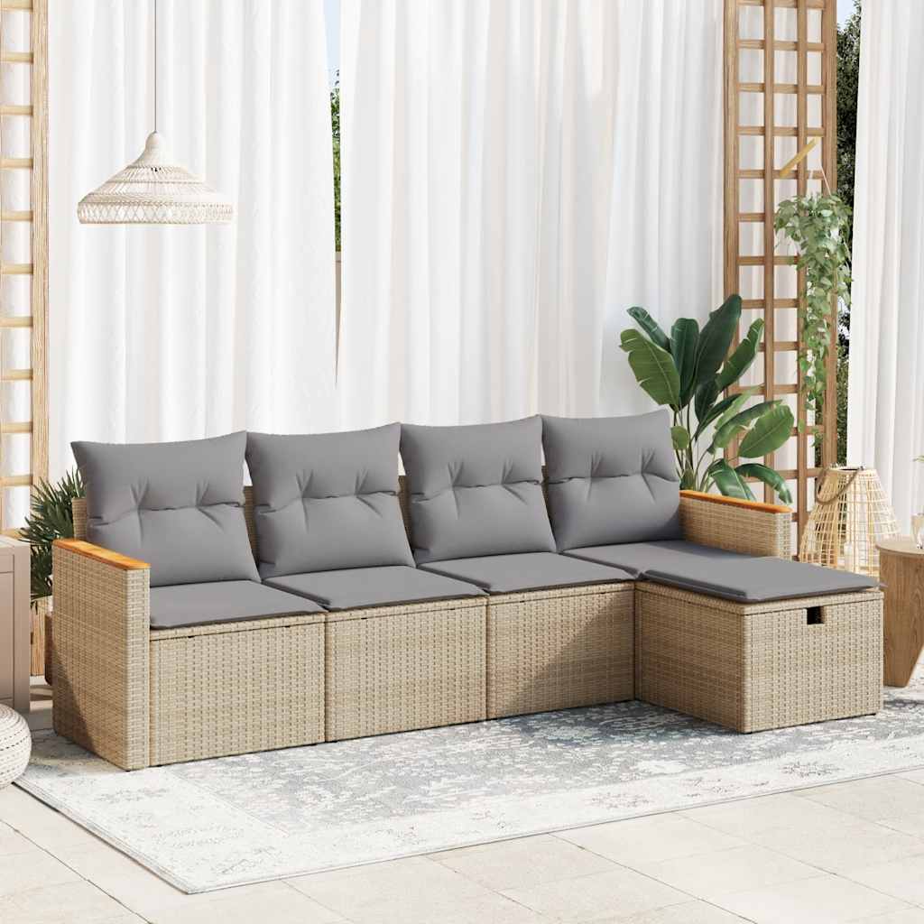 5-dijelni vrtni set sofa s jastucima bež od poliratana
