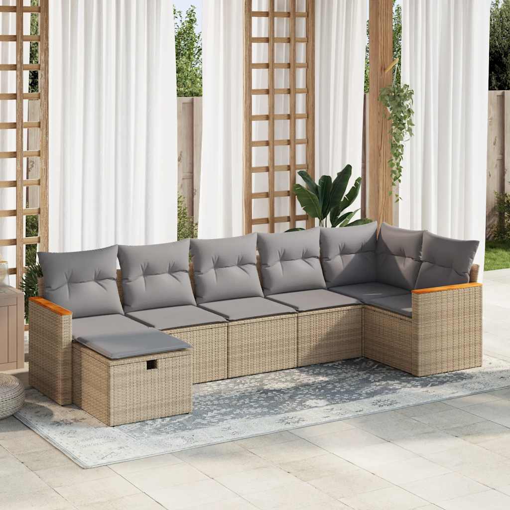 7-dijelni set vrtnih sofa od poliratana s jastucima bež