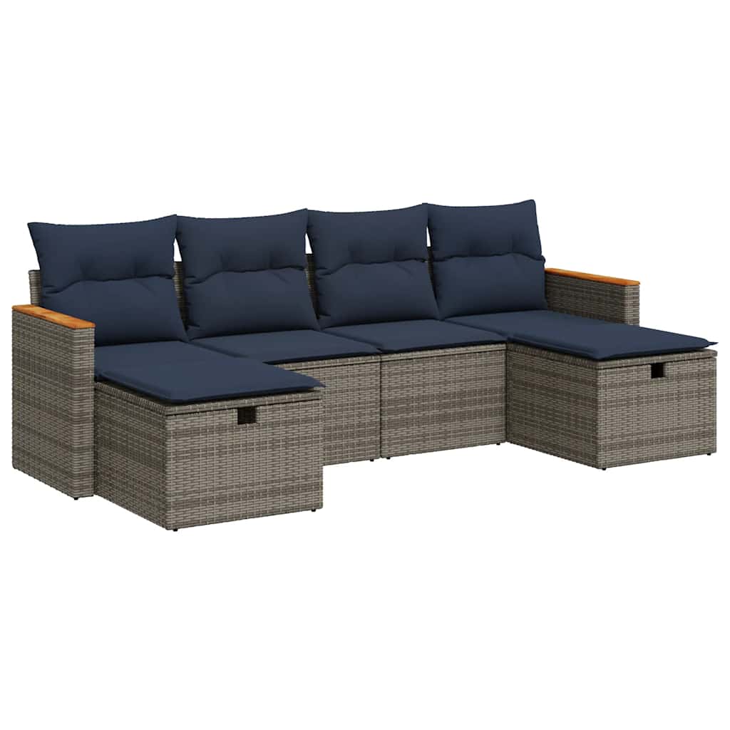 6-dijelni set vrtnih sofa od poliratana s jastucima sivi