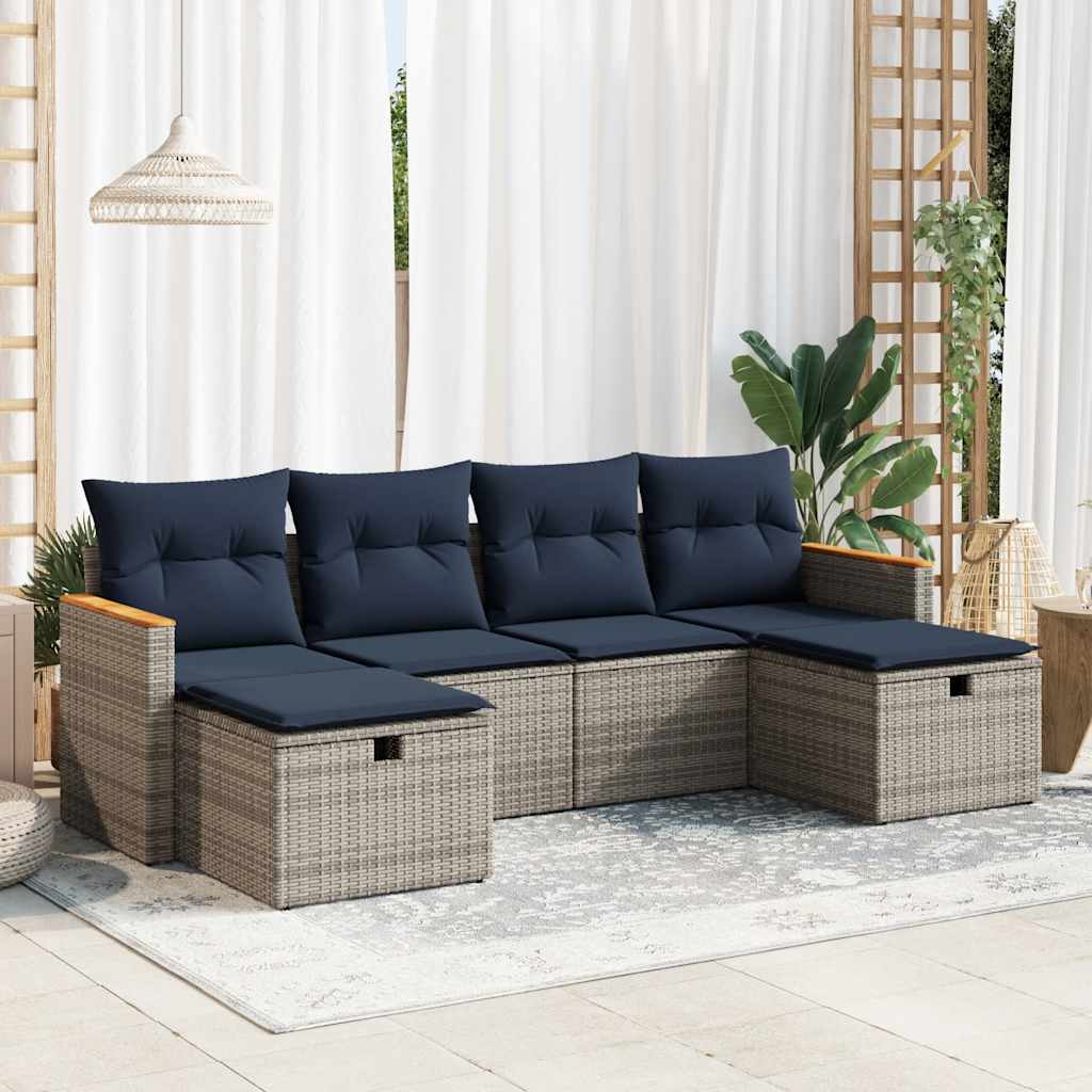 6-dijelni set vrtnih sofa od poliratana s jastucima sivi