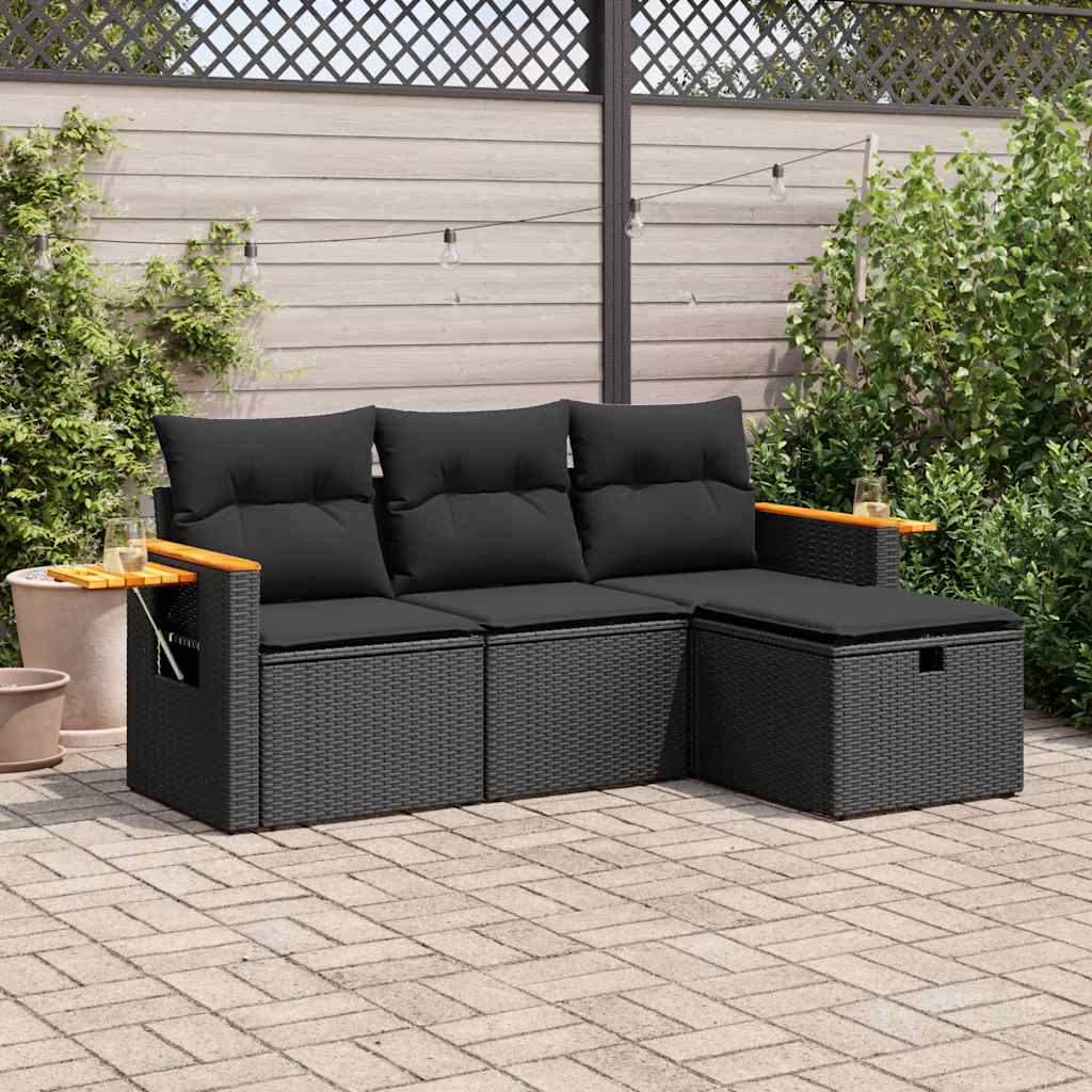 4-dijelni set vrtnih sofa od poliratana s jastucima crni