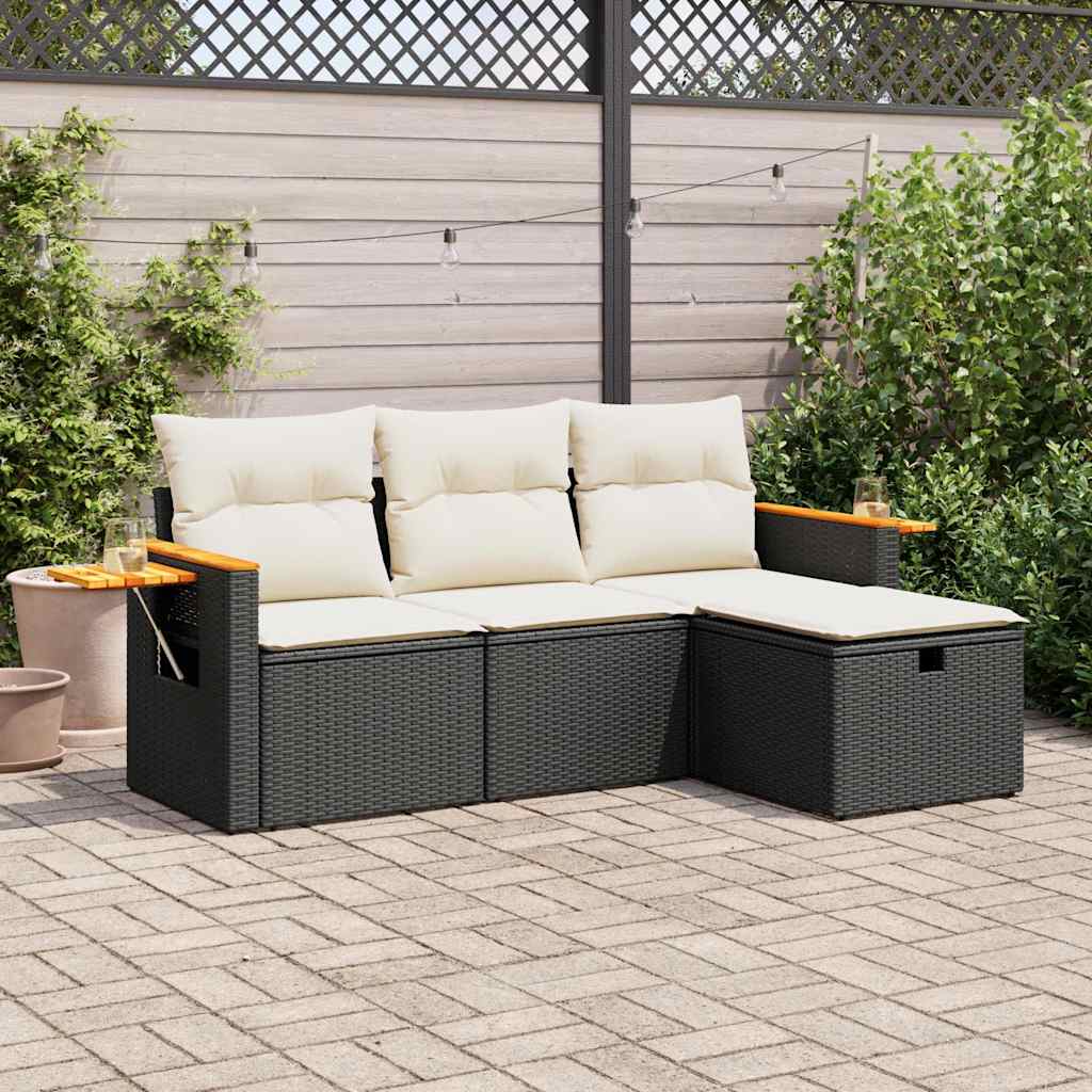 4-dijelni set vrtnih sofa od poliratana s jastucima crni