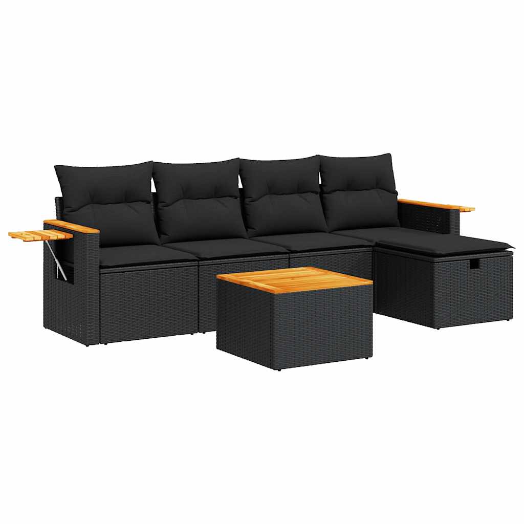 6-dijelni set vrtnih sofa s jastucima crni od poliratana