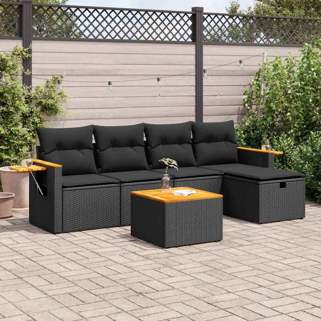 6-dijelni set vrtnih sofa s jastucima crni od poliratana