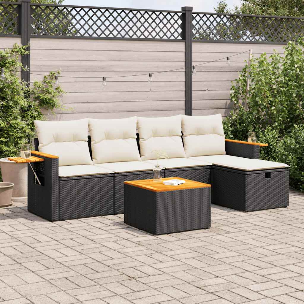 6-dijelni set vrtnih sofa s jastucima crni od poliratana