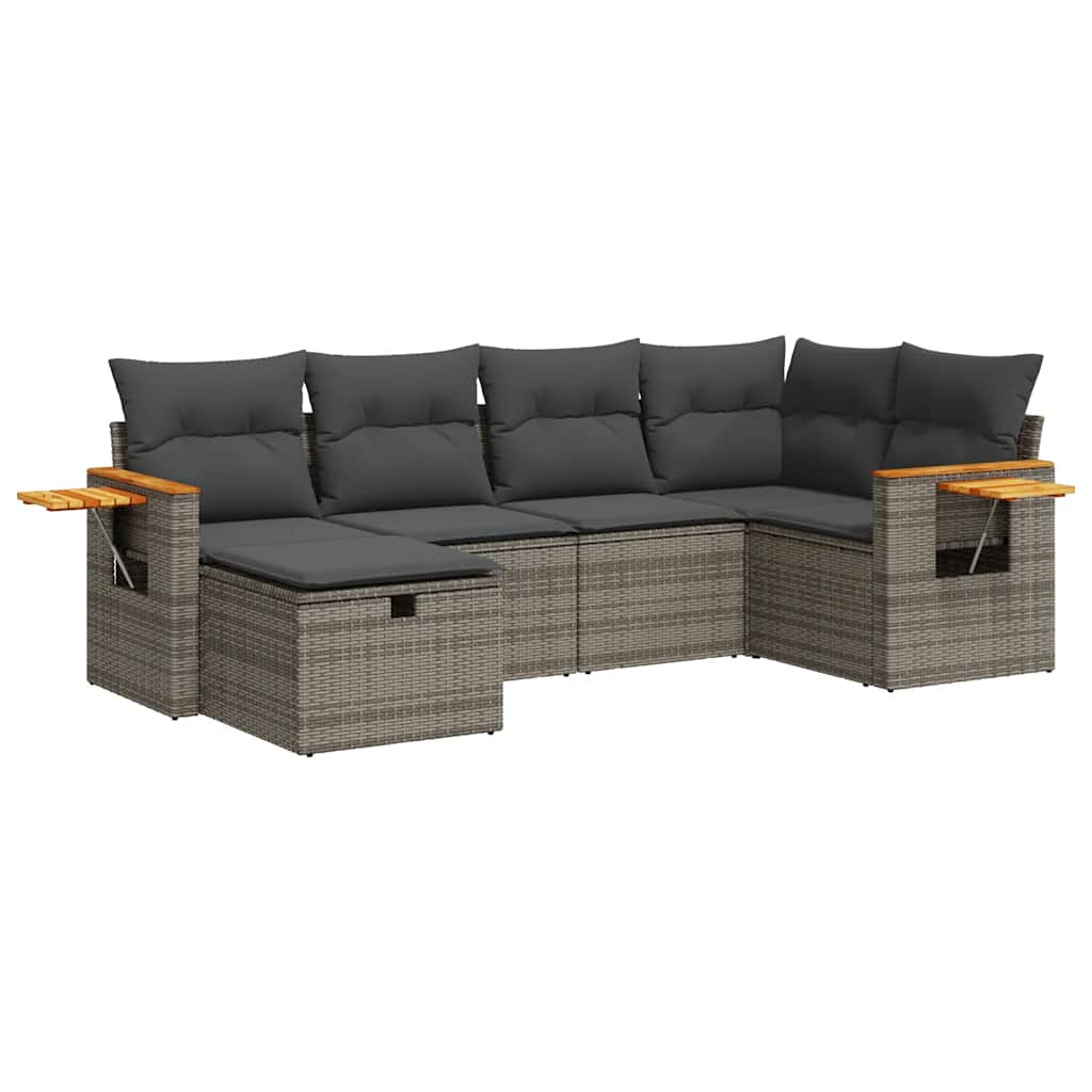 6-dijelni set vrtnih sofa od poliratana s jastucima sivi
