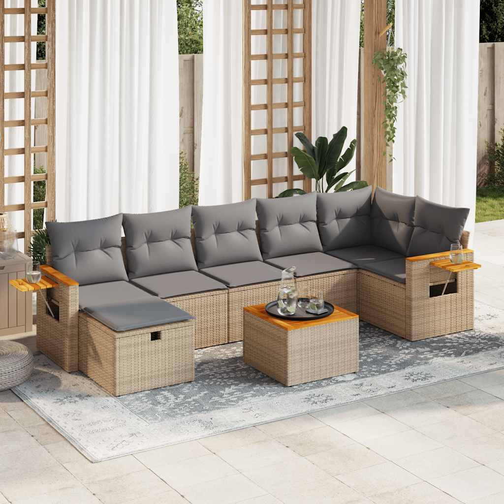 8-dijelni set vrtnih sofa od poliratana s jastucima bež