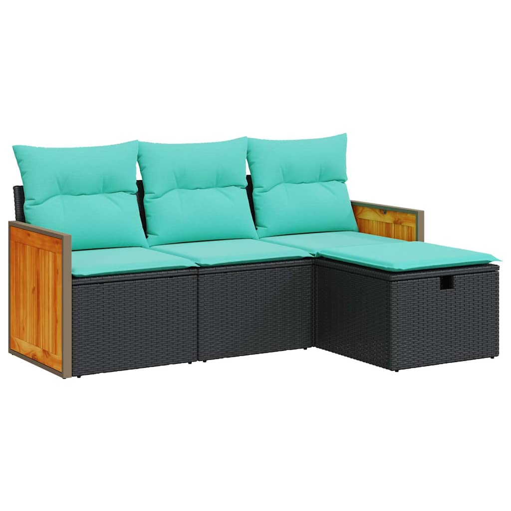 4-dijelni set vrtnih sofa od poliratana s jastucima crni