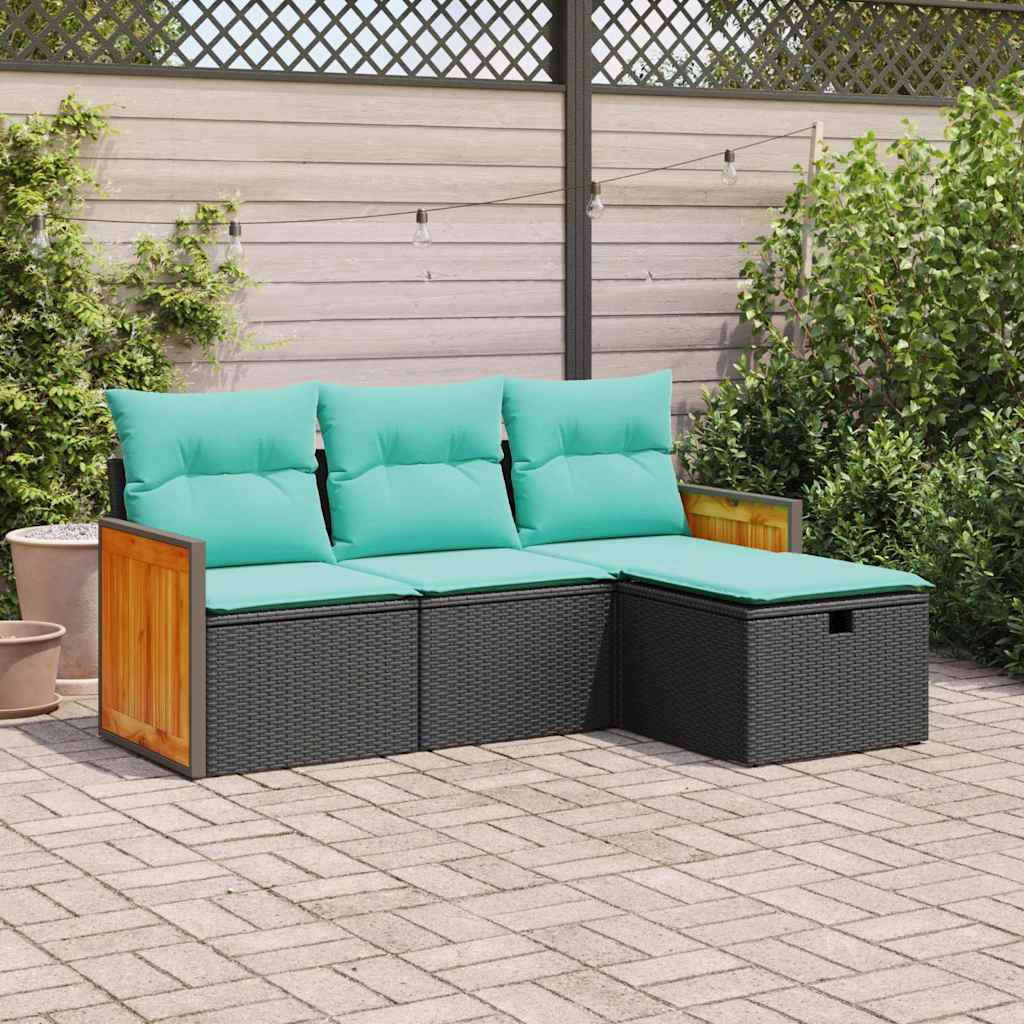 4-dijelni set vrtnih sofa od poliratana s jastucima crni
