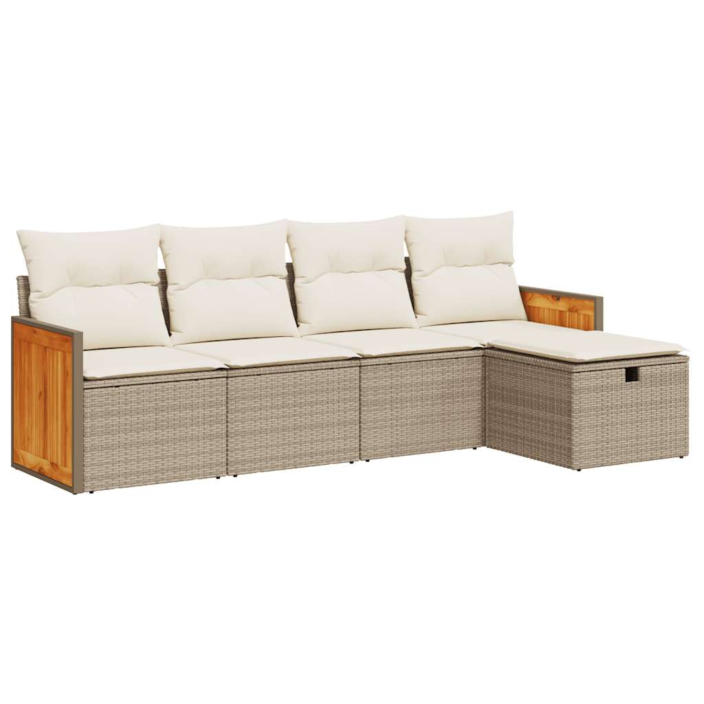 5-dijelni vrtni set sofa s jastucima bež od poliratana