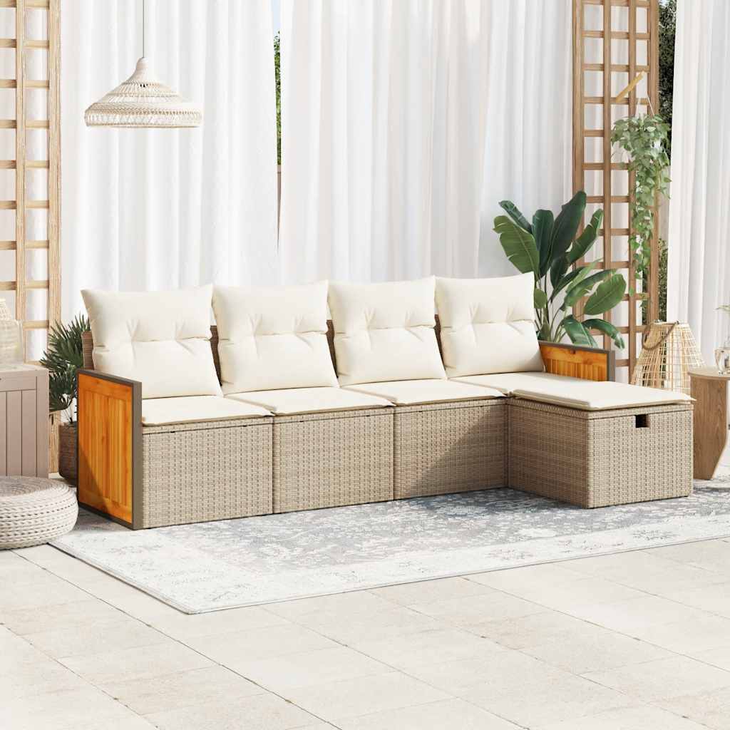 5-dijelni vrtni set sofa s jastucima bež od poliratana