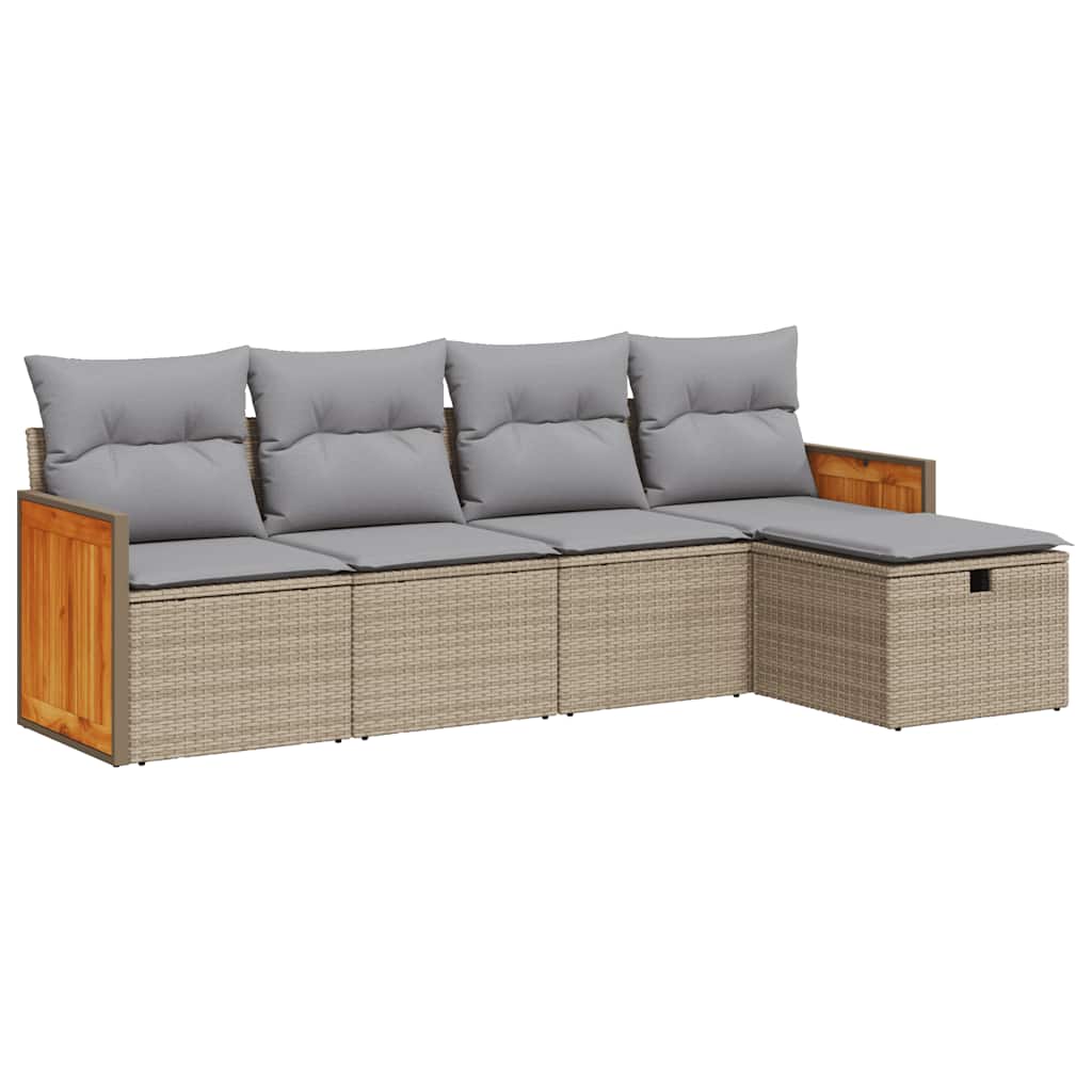 5-dijelni vrtni set sofa s jastucima bež od poliratana