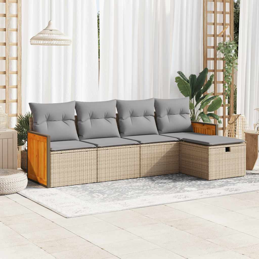 5-dijelni vrtni set sofa s jastucima bež od poliratana