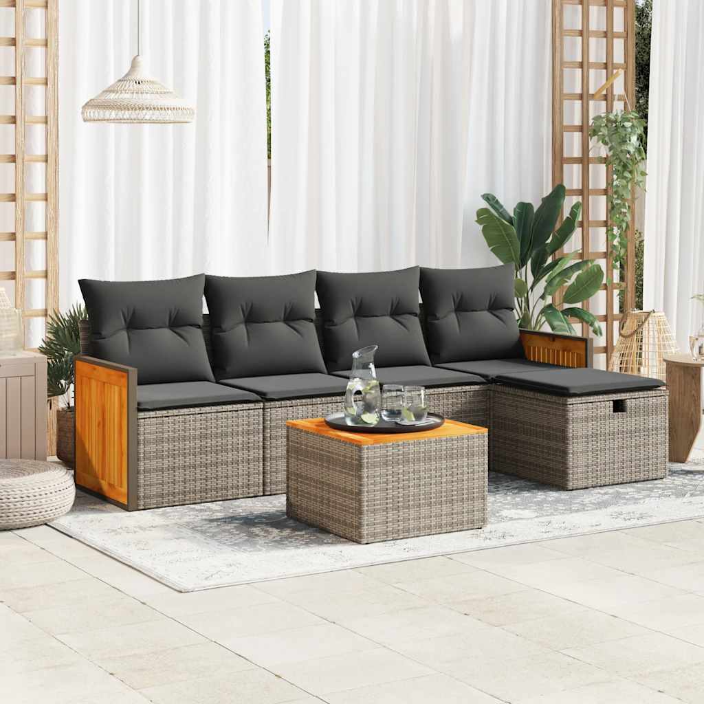 6-dijelni set vrtnih sofa od poliratana s jastucima sivi
