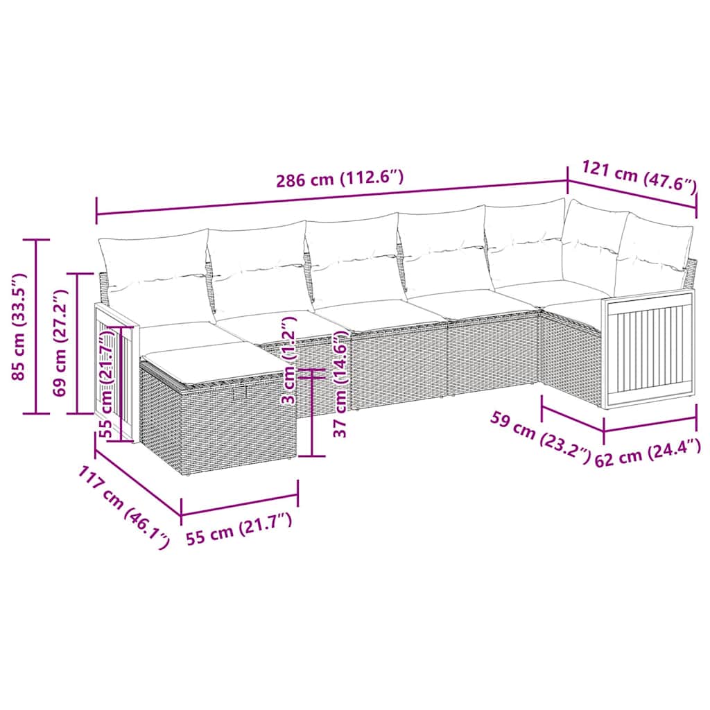 7-dijelni set vrtnih sofa sivi od poliratana
